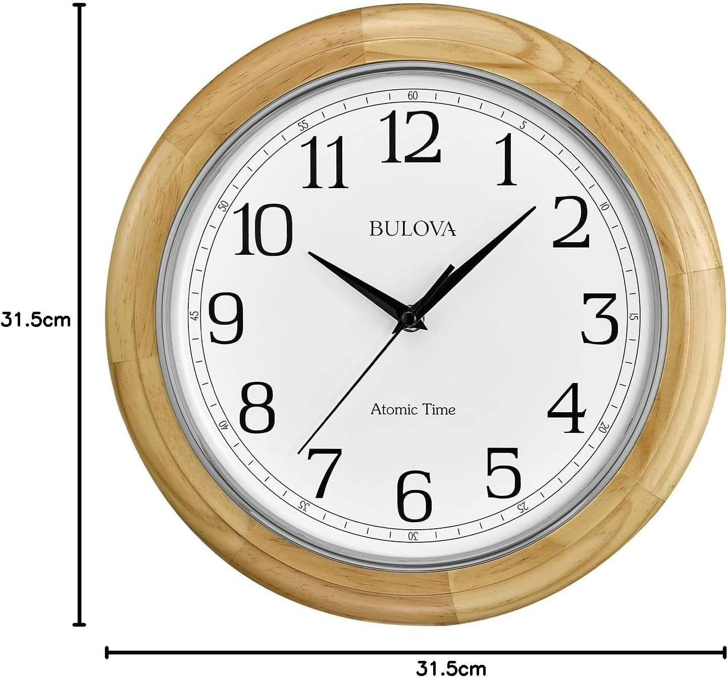 Atomic Analog Wall Clock Quartz Battery Operated Auto Time Set Natural Wood