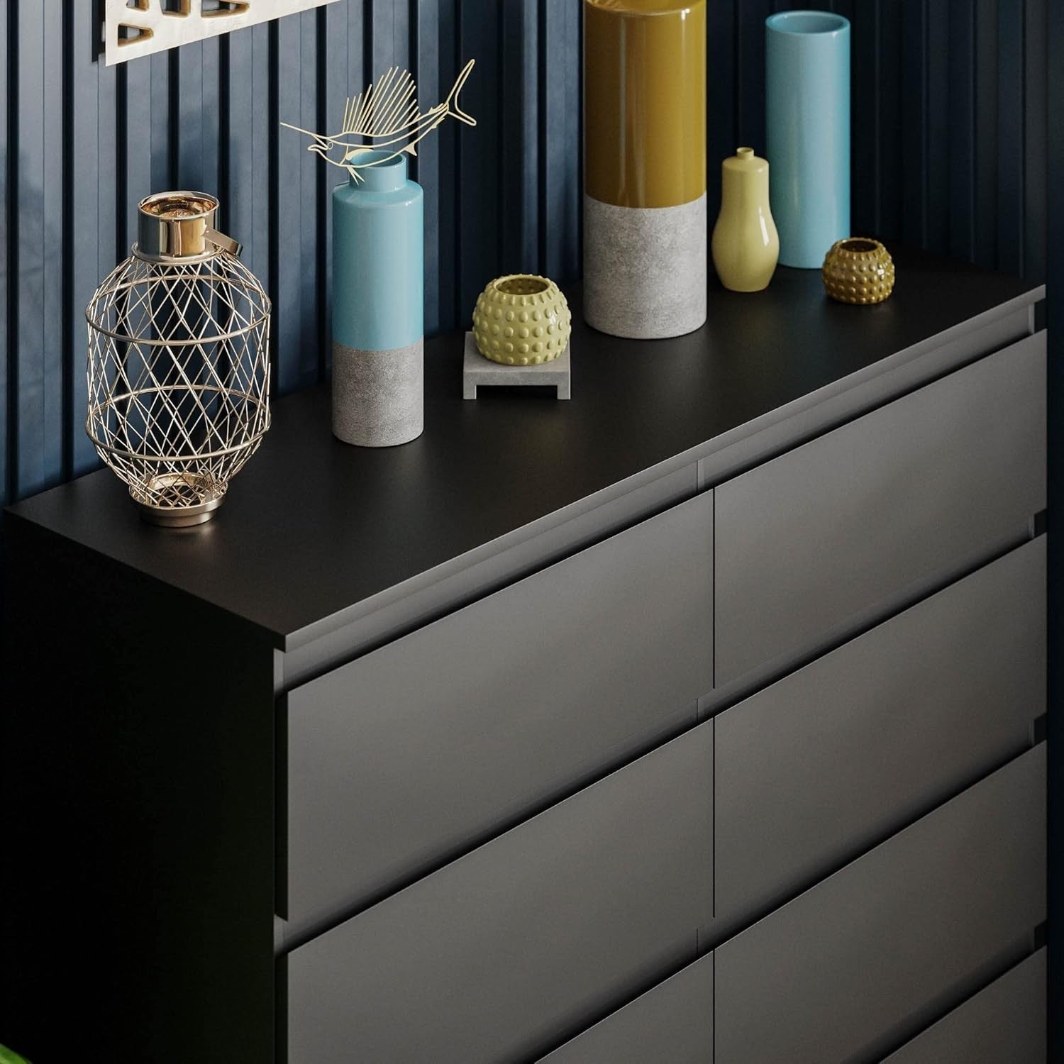Black 8 Drawer Chest Storage Cabinet Wood Dresser Modern Bedroom Unit