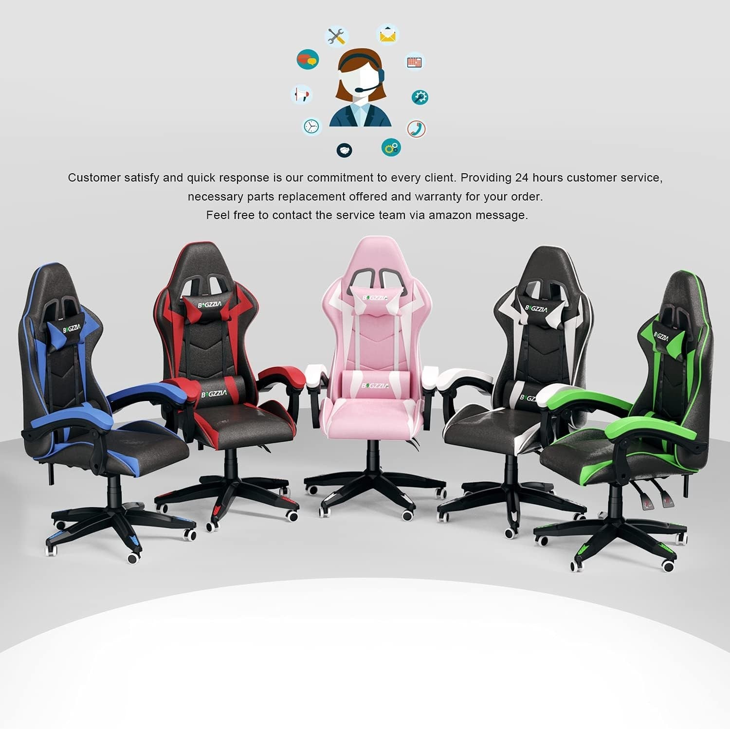 Ergonomic Gaming Chair Blue PU Leather Adjustable Office Chair