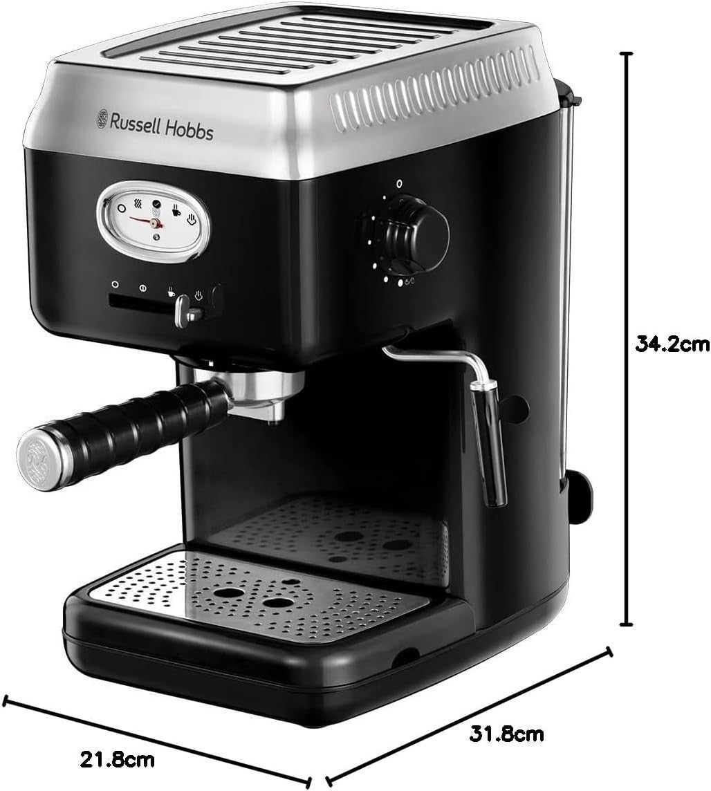 Retro 15 Bar Espresso Coffee Machine Milk Frother 1L Tank Barista Maker Black