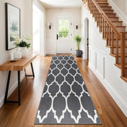 Grey White Runner Rug 80x300cm Non Slip Low Pile Hallway Geometric Carpet