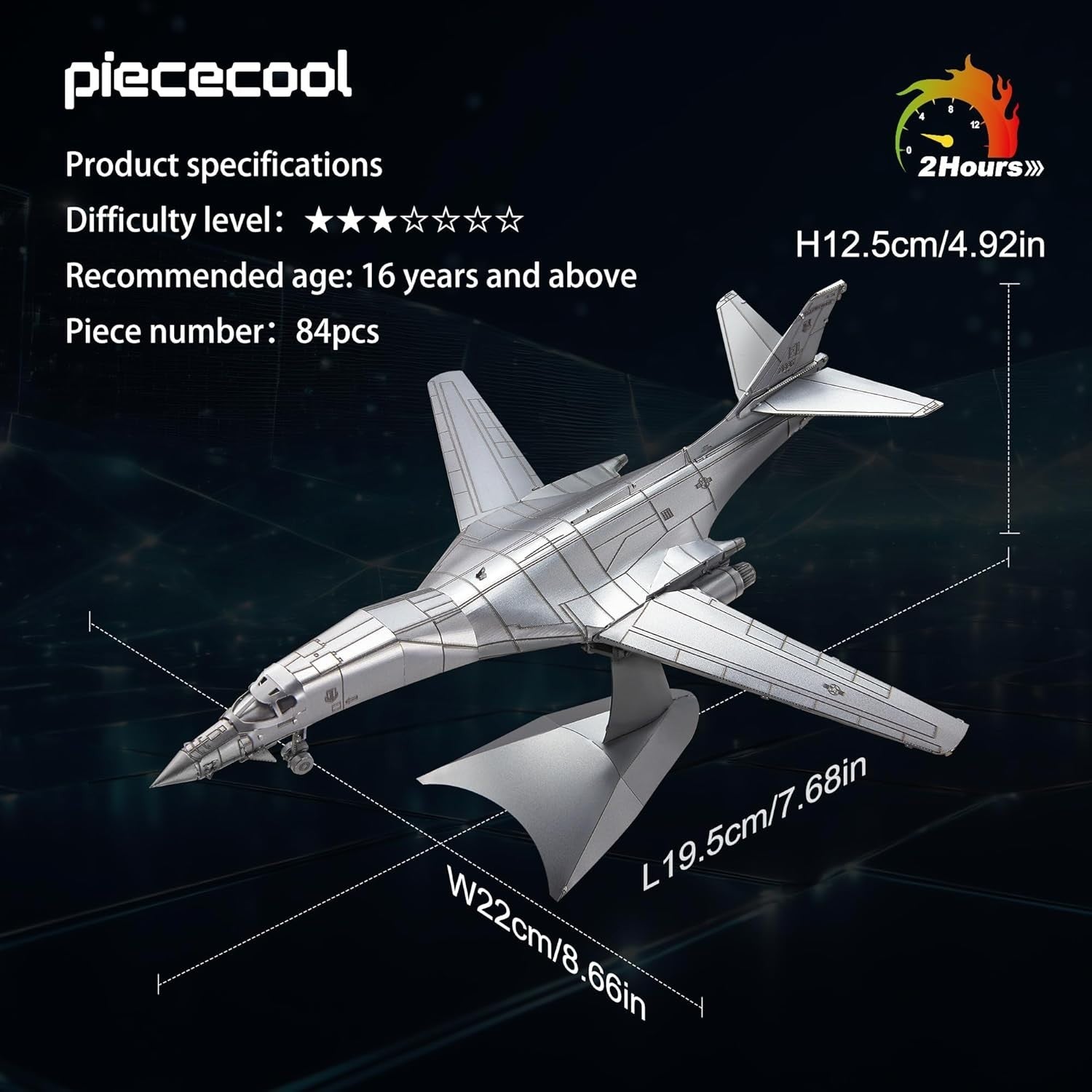 3D Metal B-1 Bomber Puzzle Model Kit - Stainless Steel, DIY, 84 Pieces