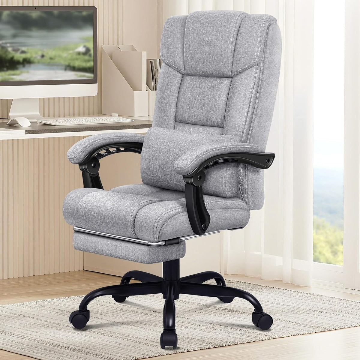 Executive Office Chair Recliner w/ Footrest 180kg Fabric
