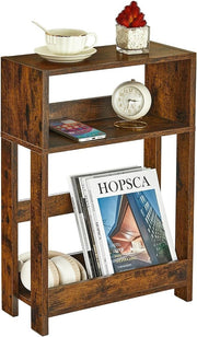 Rustic Narrow Side Table with Storage | 3-Tier Slim Nightstand for Small Spaces