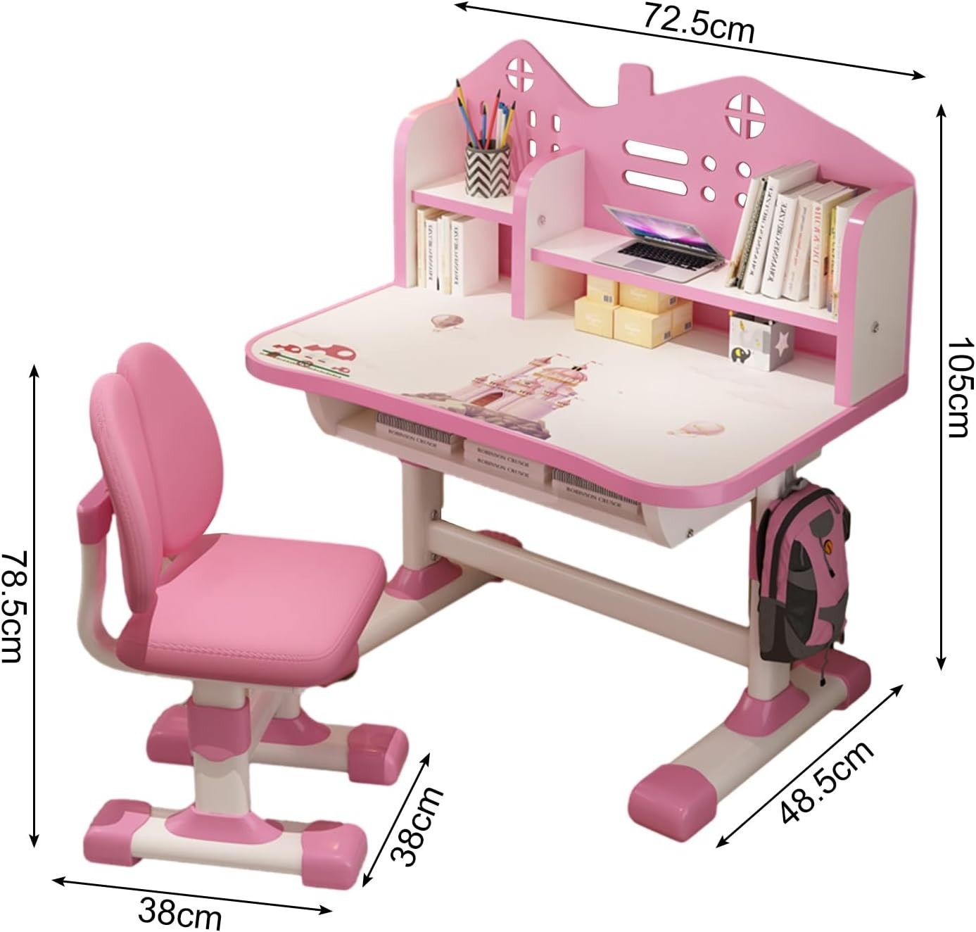 Adjustable Kids Desk & Chair Set w/ Storage Drawer & Ergonomic Support