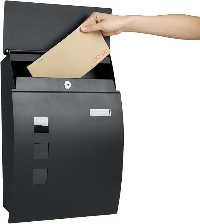 Waterproof Wall Mounted Mailbox Outdoor Lockable Steel Post Box 32x10x45cm