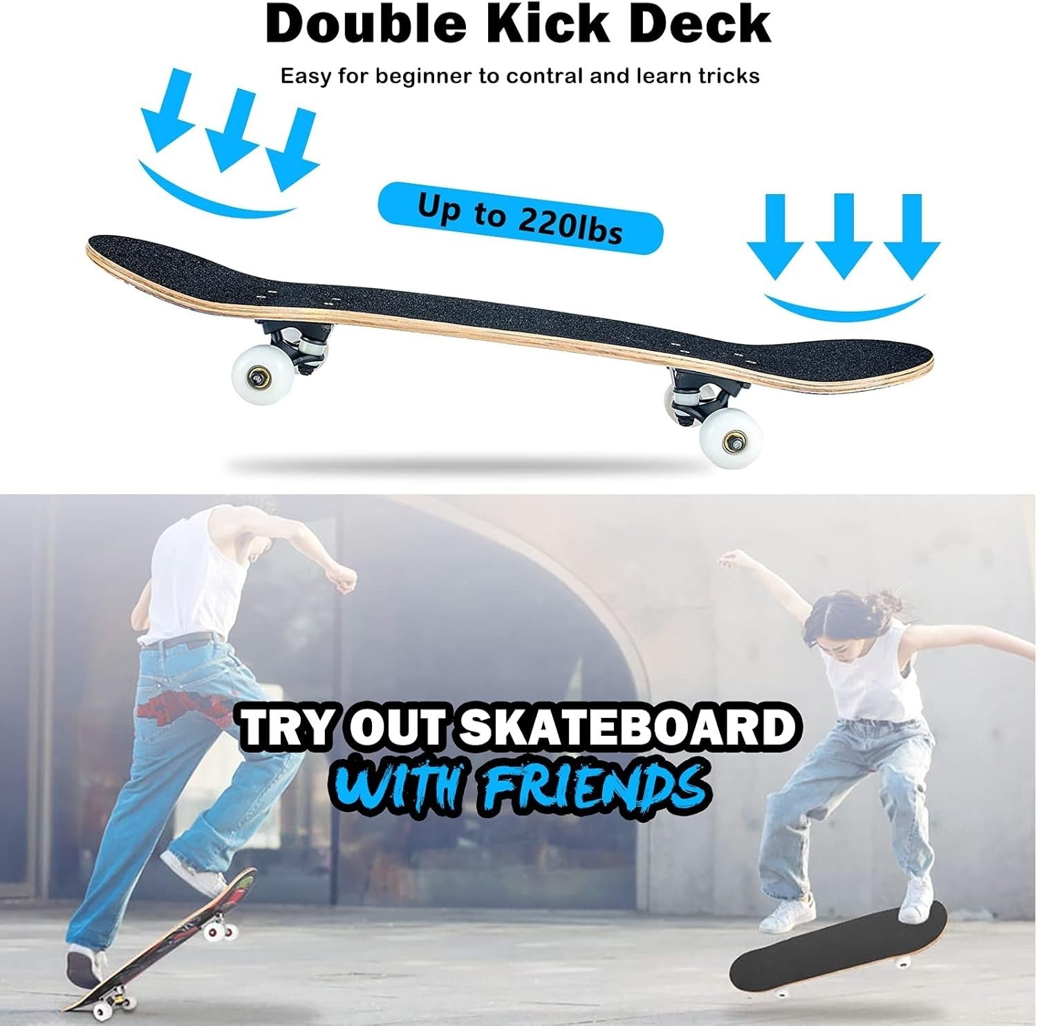31x8 Complete Maple Skateboard Double Kick Purple Cruiser Kids Teens Adult