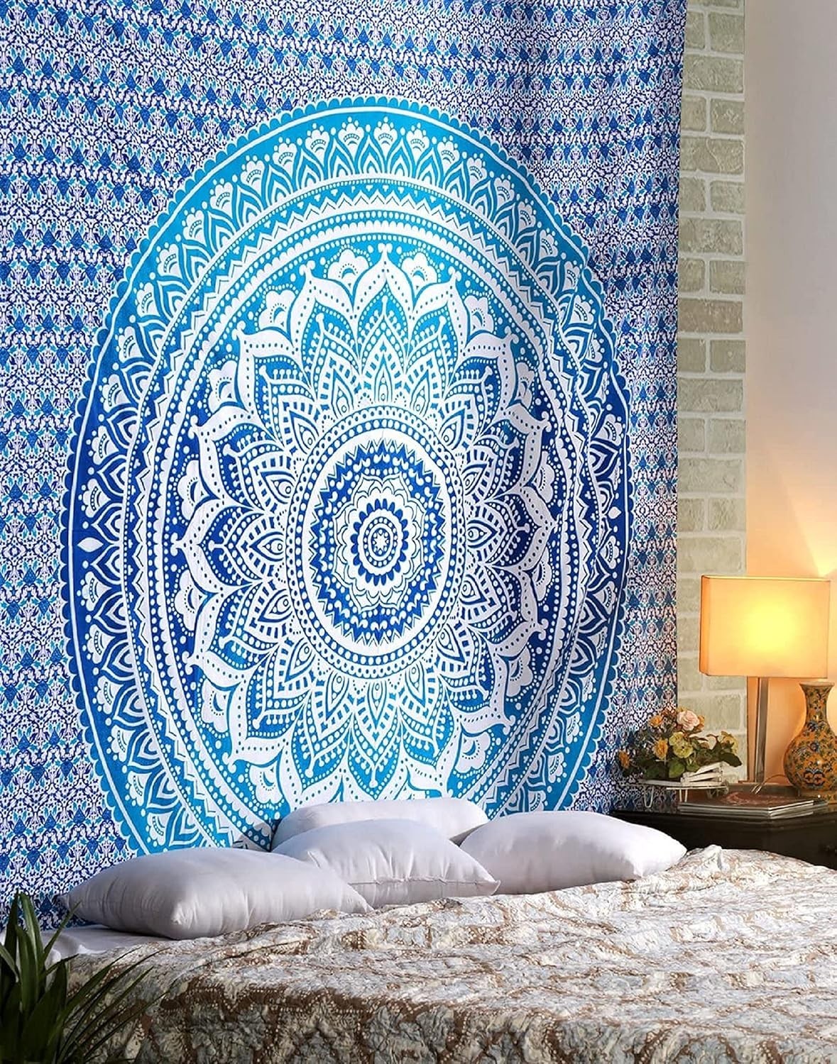 Blue Ombre Cotton Tapestry 137x213cm Boho Wall Hanging Decor
