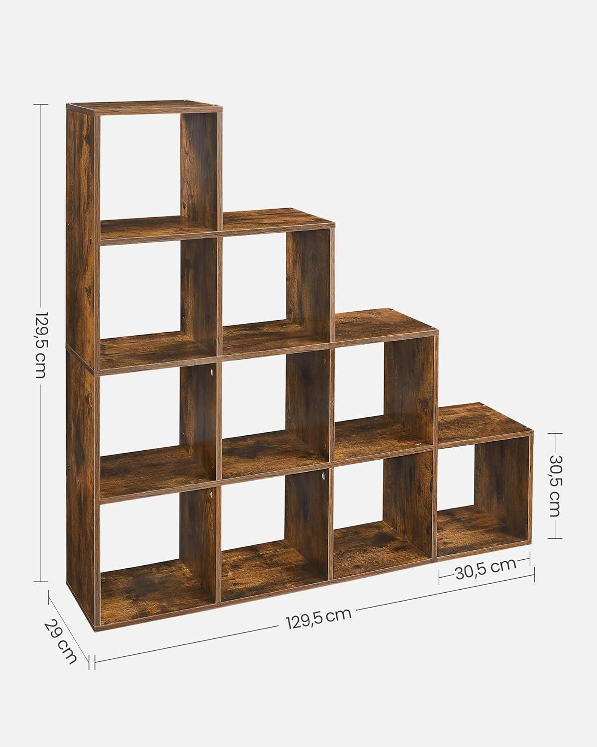 10-Tier Rustic Brown Cube Shelf – Large Open Display Bookcase for Home & Office
