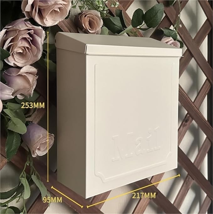 Locking Wall Mount Mailbox Secure Outdoor Post Box with Key Slot & Rain Cover