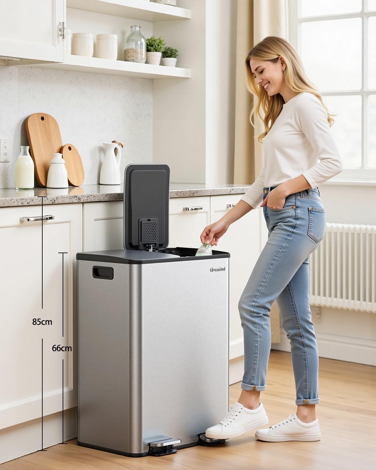60L Double Kitchen Bin 2x30L Stainless Steel Recycling Pedal