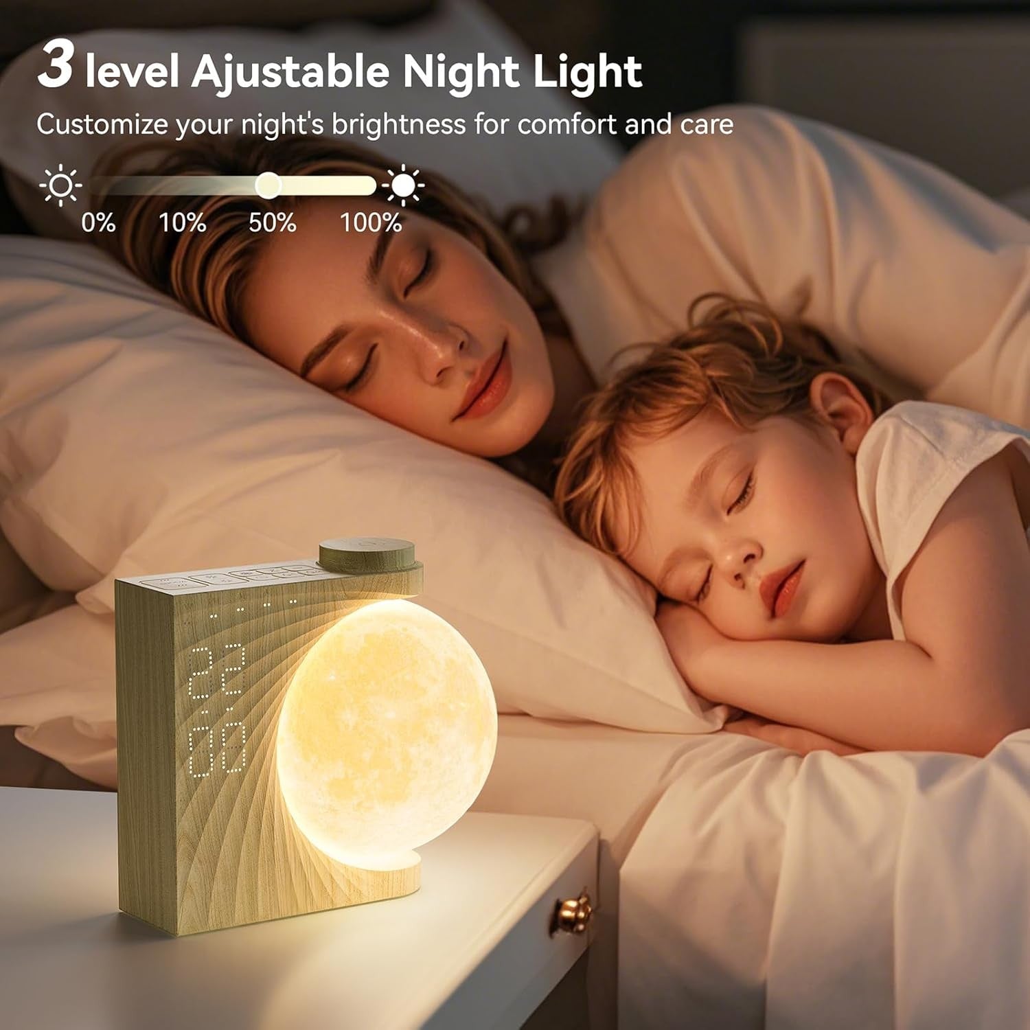Sunrise Alarm Clock Moon Lamp Sleep Sounds Night Light Snooze Timer