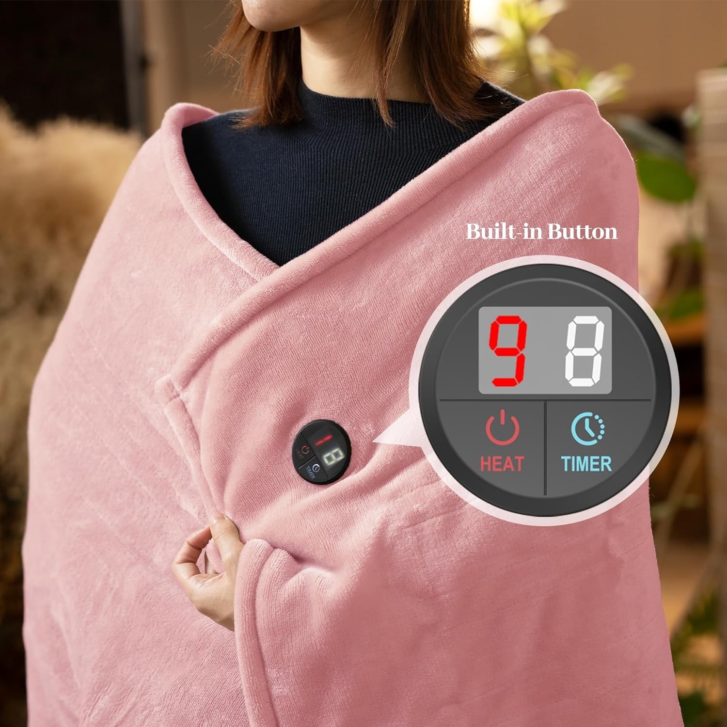 Electric Heated Throw Blanket 130x160cm 10 Heat Levels Auto Shut Off Washable