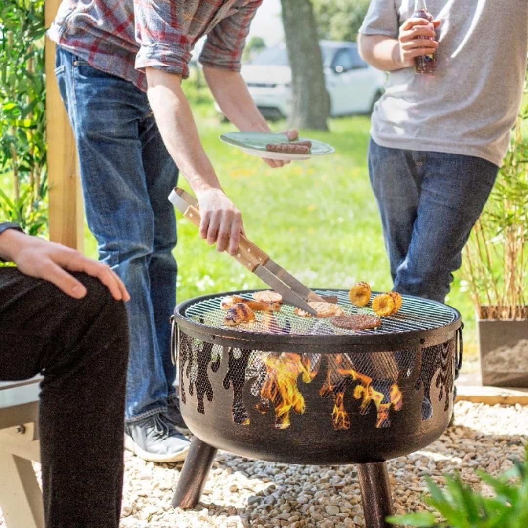 Outdoor Steel Firebowl Fire Pit with BBQ Grill 61cm Patio Heater Garden Heater