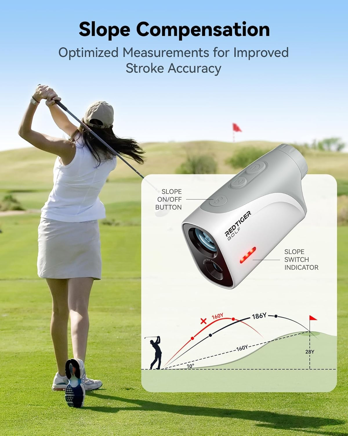 Mini Golf Laser Rangefinder 1200 Yards Slope Flag Lock 7X Magnification