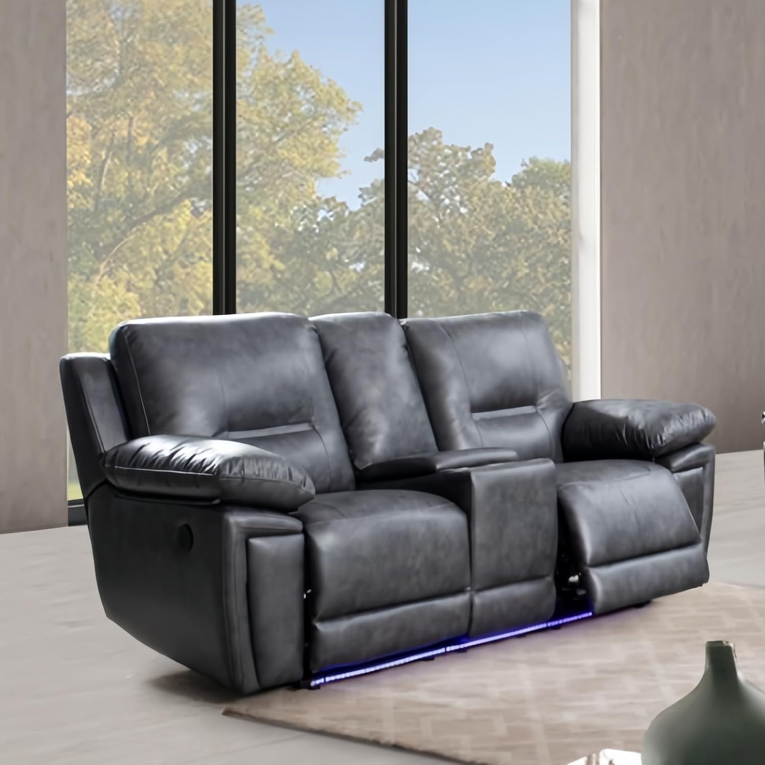 Luxury Grey Recliner Sofa Set 3+2 USB, Cupholders, LED, Electric