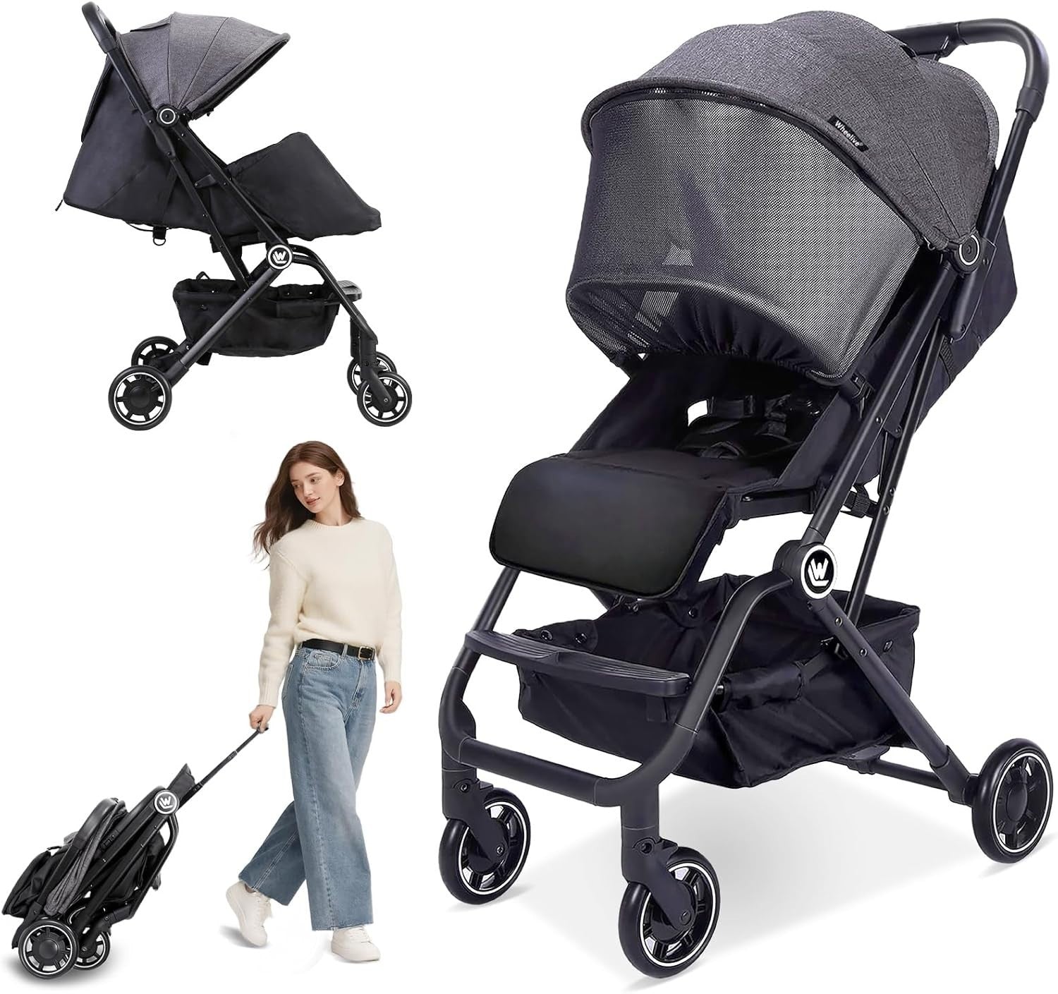 Lightweight Baby Stroller One Hand Fold Compact Travel Pushchair w Basket