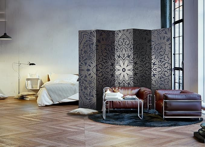 Luxury Dark Mandala 5-Panel Room Divider 225×172cm | Double-Sided Privacy Screen