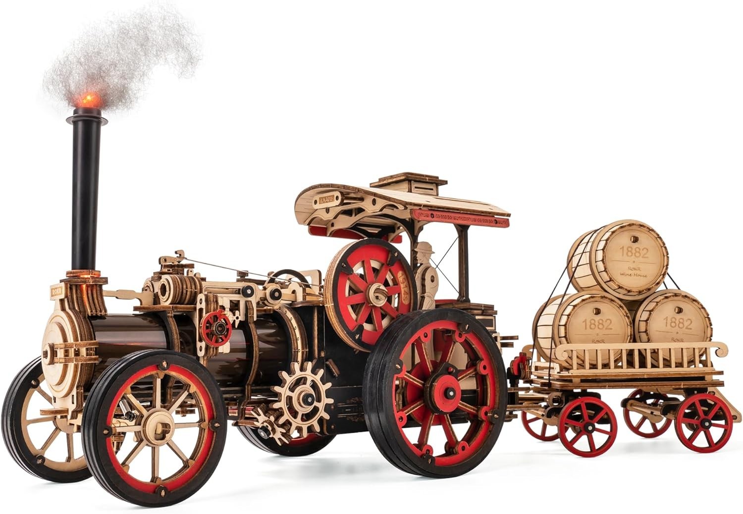 3D Wooden Steam Tractor Model Kit with Moving Parts – Vintage Gift