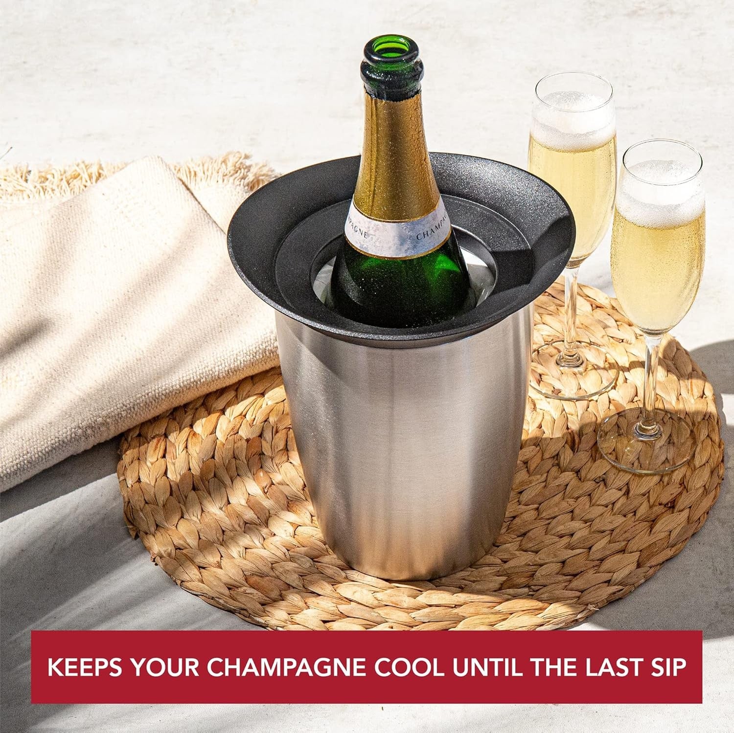 Stainless Steel Champagne Cooler Ice Free Wine Bottle Chiller Reusable Sleeve
