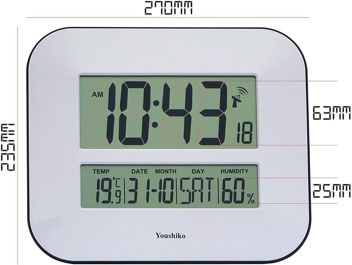 Large Radio Controlled Digital Wall Clock Temp Date Humidity Display Silent