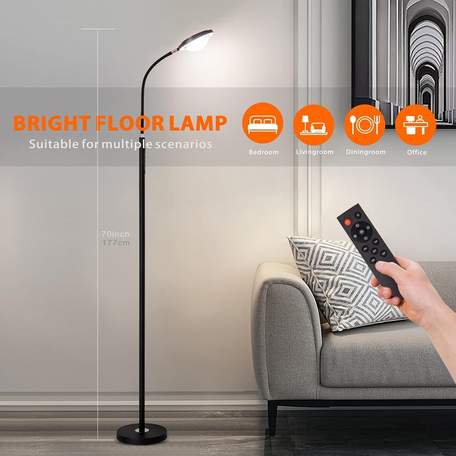 Super Bright LED Floor Lamp Remote Dimmable Touch Control Reading Light