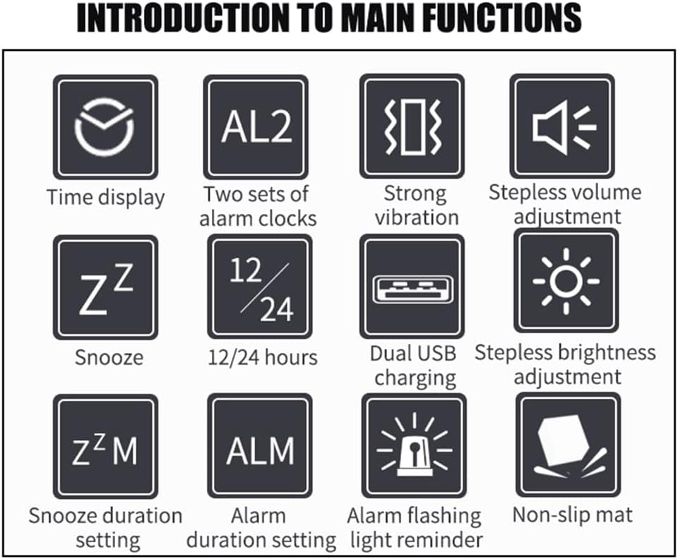 Vibrating Alarm Clock Bed Shaker Flash Light Dual Alarm Heavy Sleepers