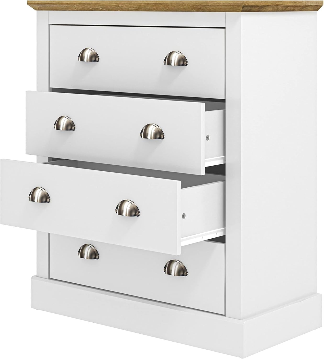 White 4 Drawer Chest – Modern Storage Cabinet for Bedroom & Entryway Use