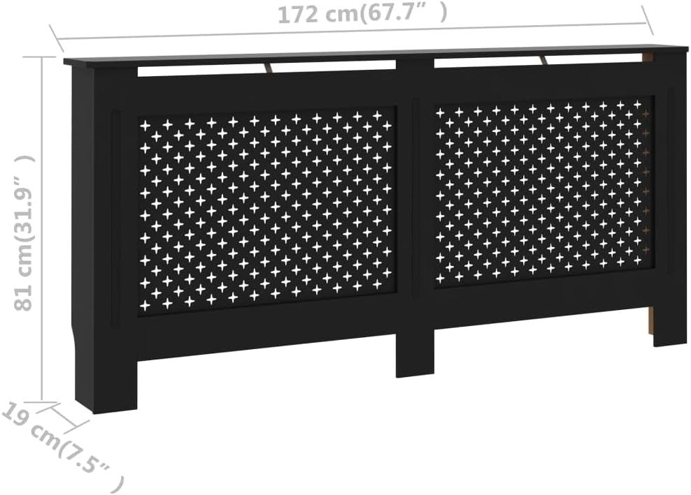 Black Radiator Cover Cabinet | Modern MDF Slatted Design with Shelf