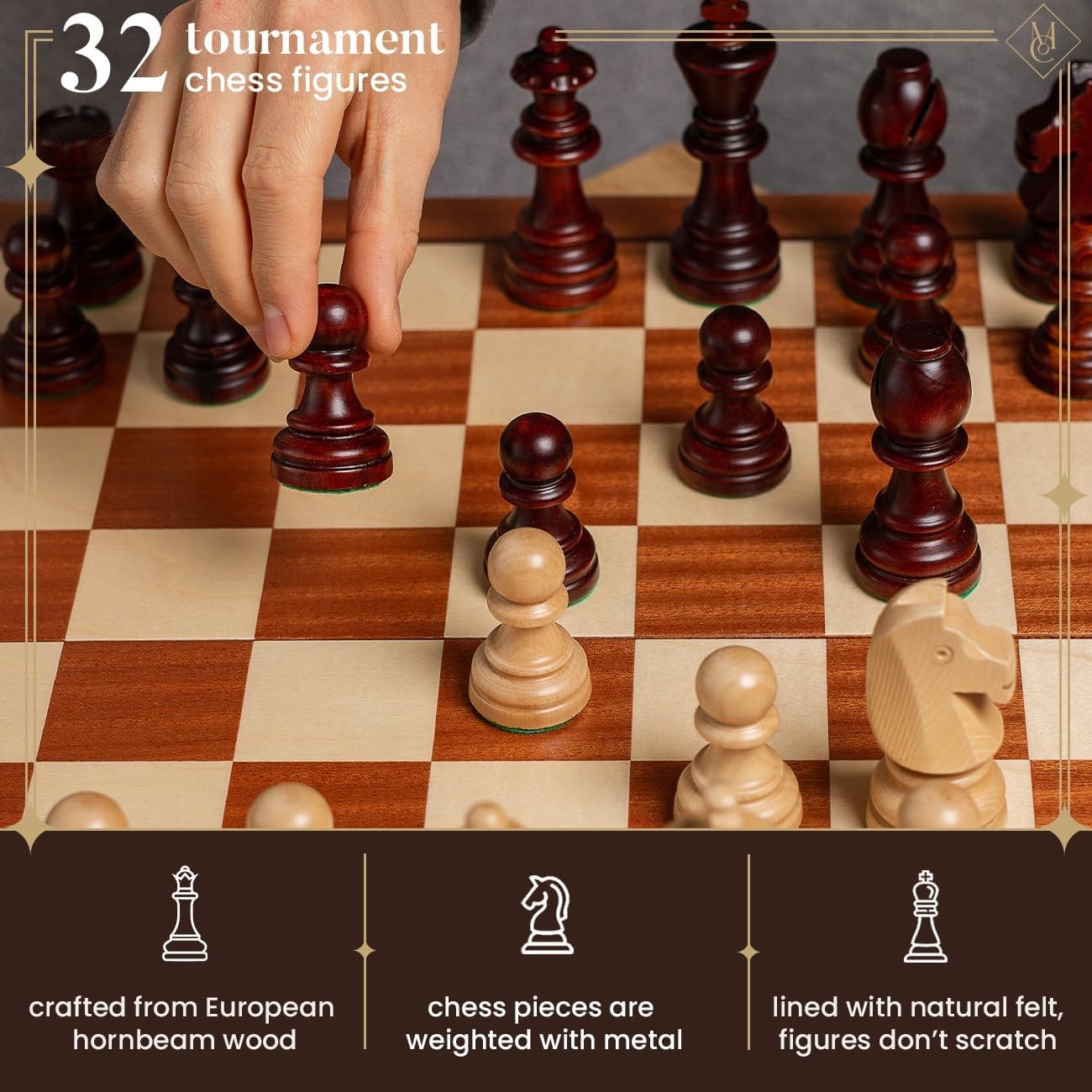 Tournament Wooden Chess Set 50cm Inlaid Foldable Board Staunton Pieces