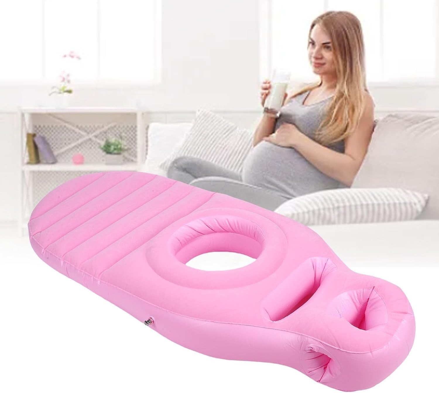 Inflatable Pregnancy Pillow Full Body Maternity Air Bed Belly Hole Pink