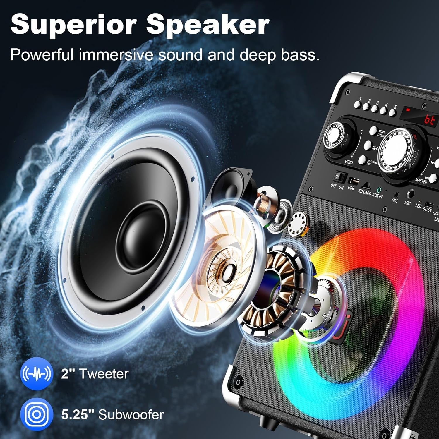Bluetooth Karaoke Machine with 3 Mics Portable PA Speaker