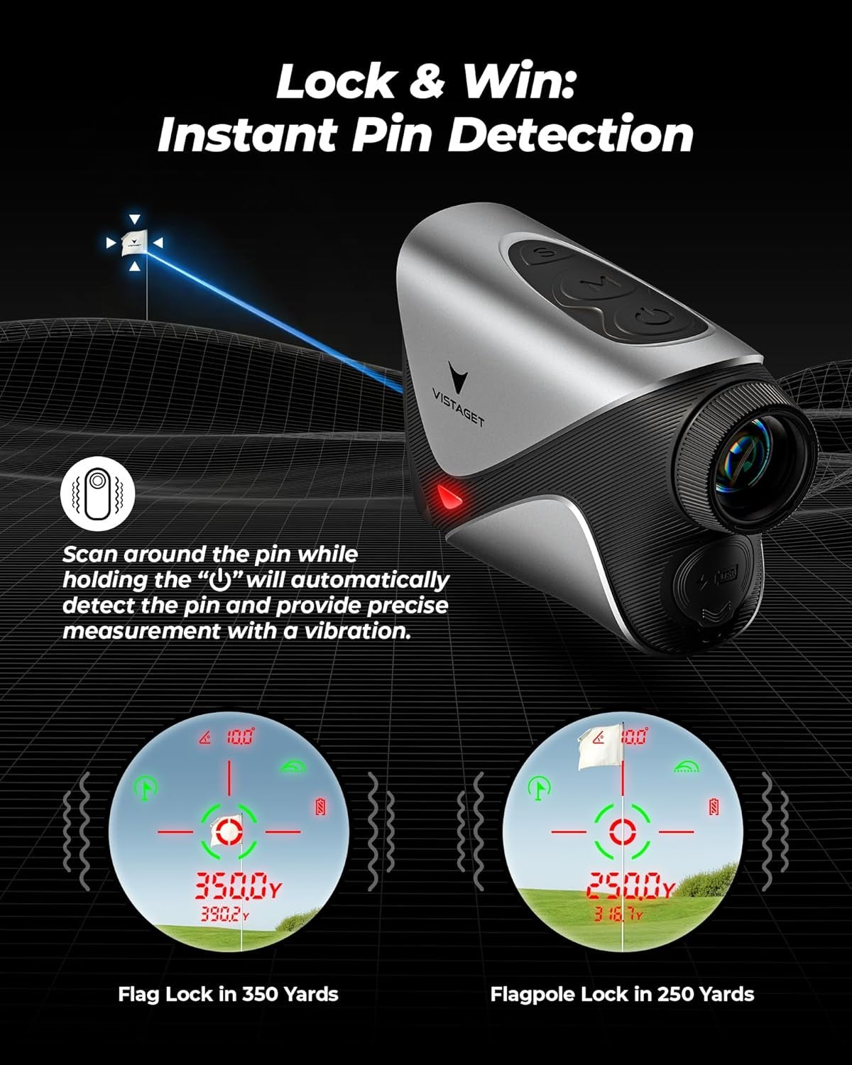 Golf Rangefinder 1200Y OLED 7X Slope Flag Lock Magnetic Rechargeable
