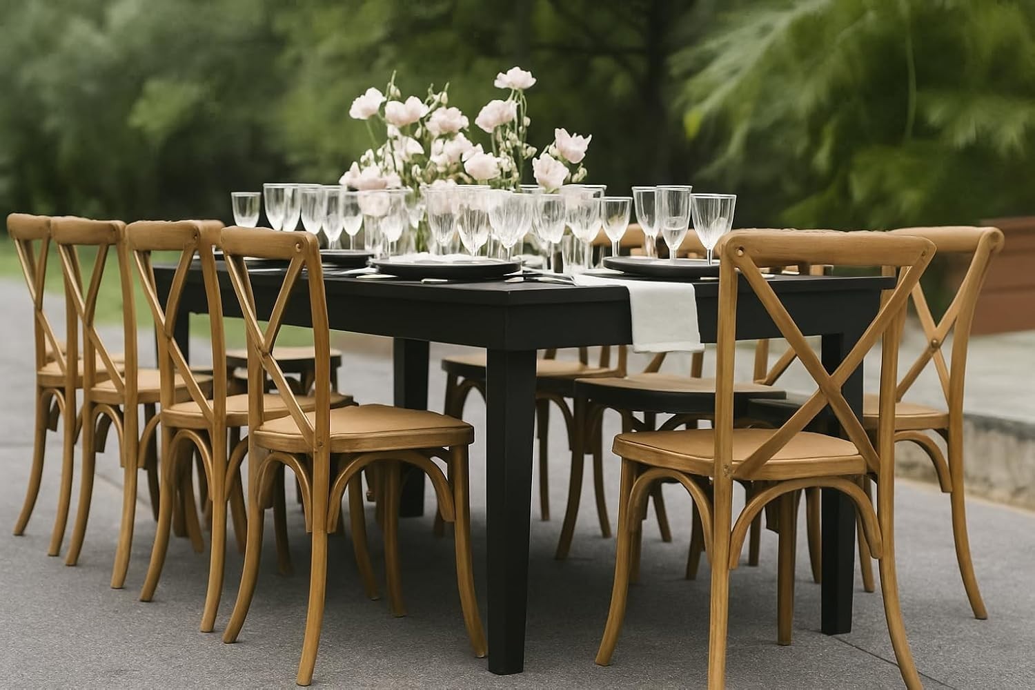 Cream Cross Back Dining Chair Oak Wood Rattan Seat Cafe Kitchen Restaurant