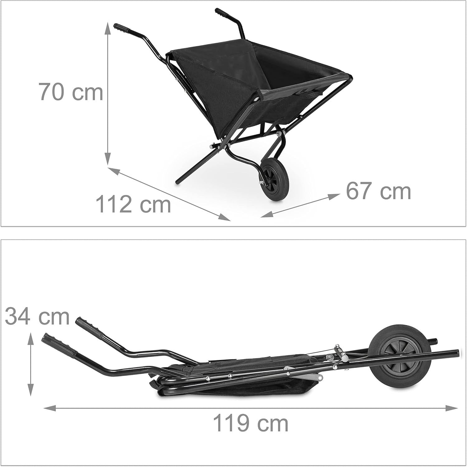 46L Folding Wheelbarrow Black – Compact Steel Frame, Rubber Tyres, Easy Storage