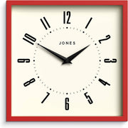 25cm Red Square Wall Clock Retro Silent Quartz Easy Read Numbers Kitchen Office