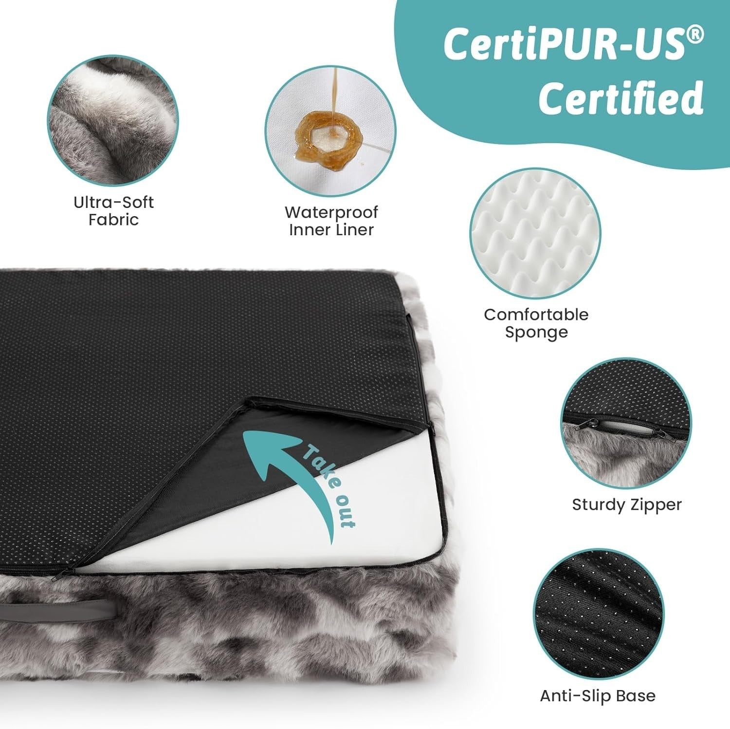 Large Orthopedic Dog Bed 91x68cm Faux Fur Sofa Washable