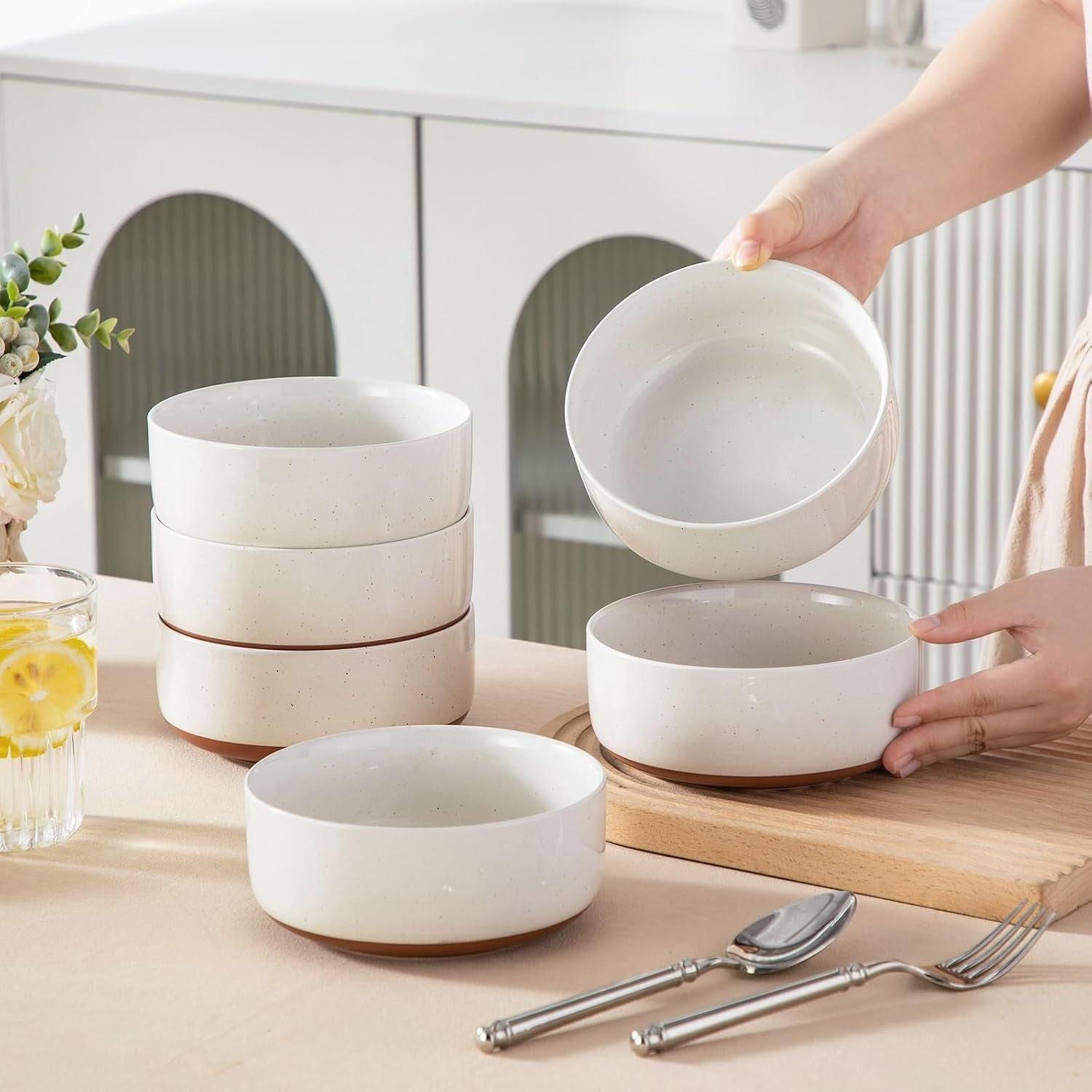 Cereal Bowls Set of 6 Ceramic Soup Breakfast Bowls 24oz Microwave Safe