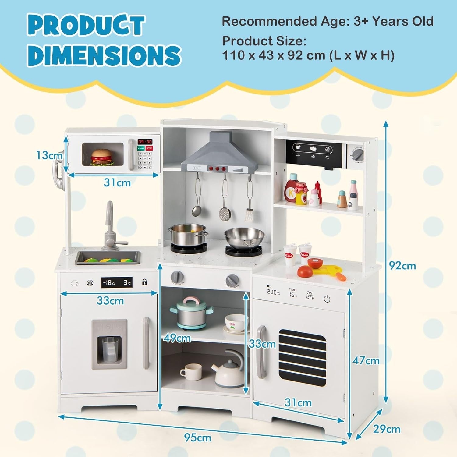 Corner Kids Play Kitchen Lights Sounds Ice Maker White Toy