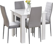 Space-Saving 3-Piece Modern Dining Set | White Table + Grey PU Chairs | Compact