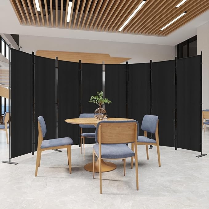 8-Panel 6FT Folding Room Divider Black Privacy Screen Partition Wall Office