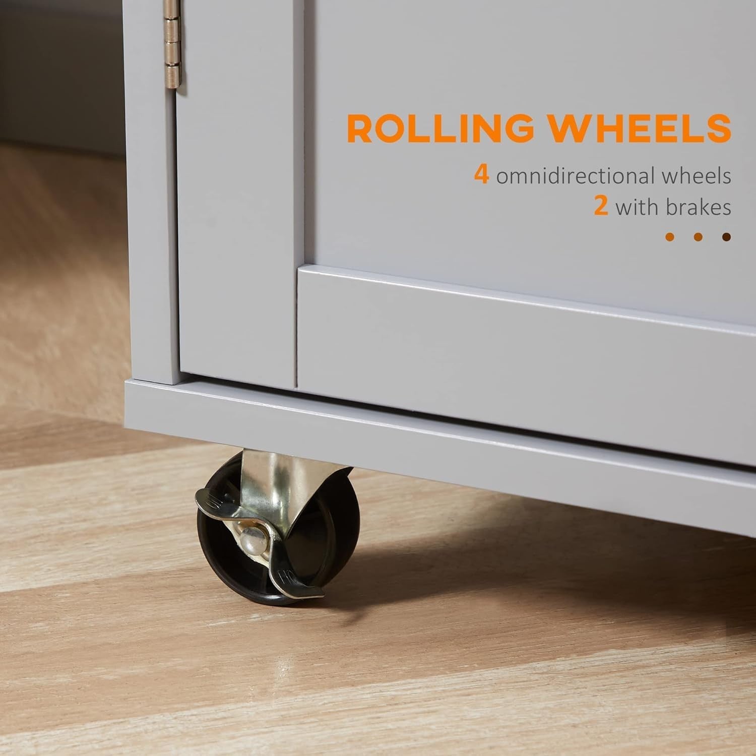 Rolling Kitchen Island Cart with Drawers, Rubber Wood Top & Hooks, 48x87x90cm