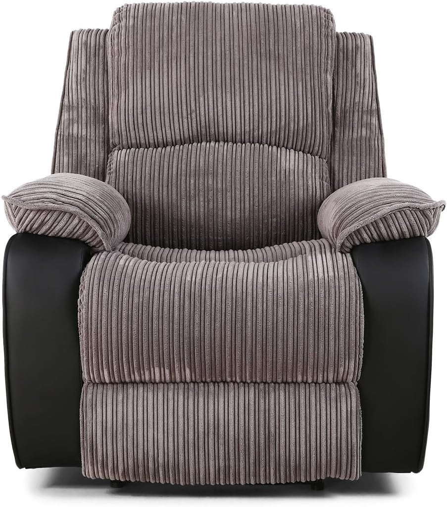 Manual Recliner Armchair Sofa Chair Jumbo Cord Fabric Lounge Seat Grey