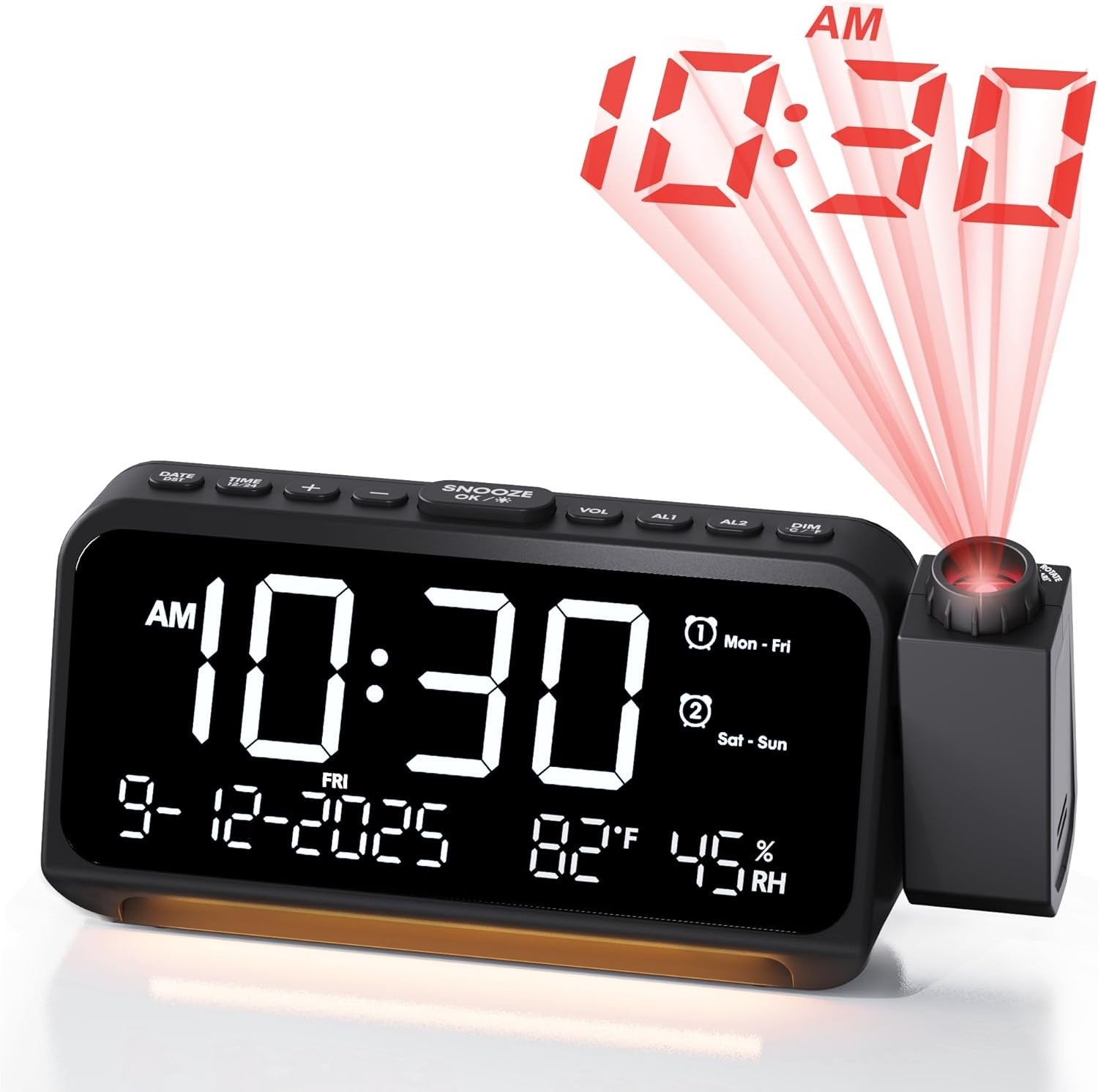 Projection Alarm Clock Ceiling Large Display Dual Alarm Temp Humidity