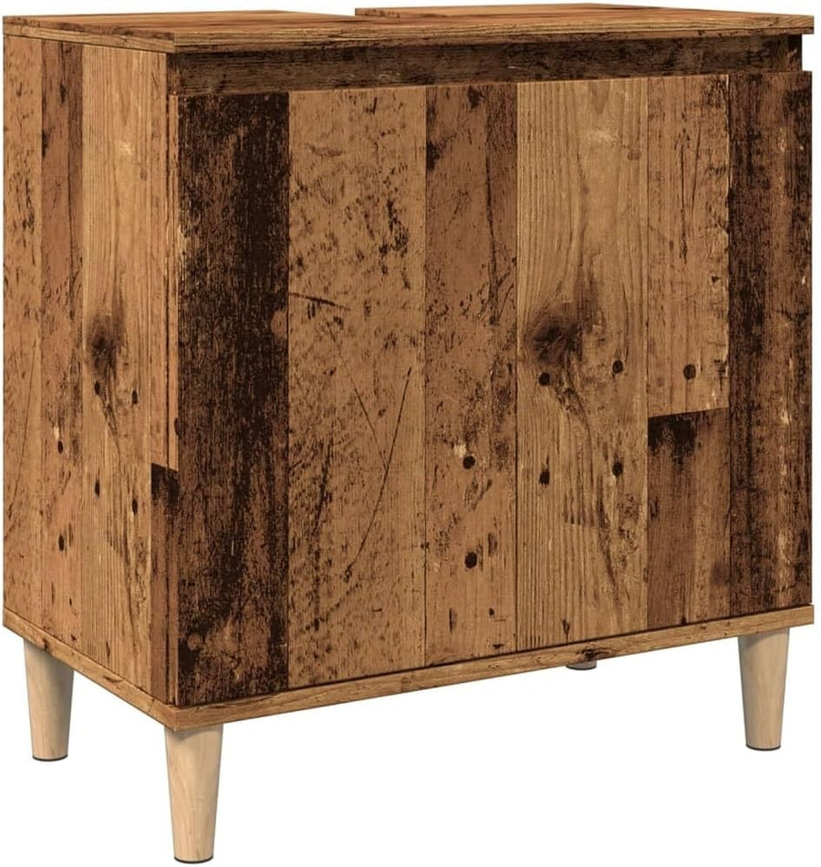 Old Wood Under Sink Bathroom Cabinet – Rustic Vanity Storage Unit 58x33x60cm