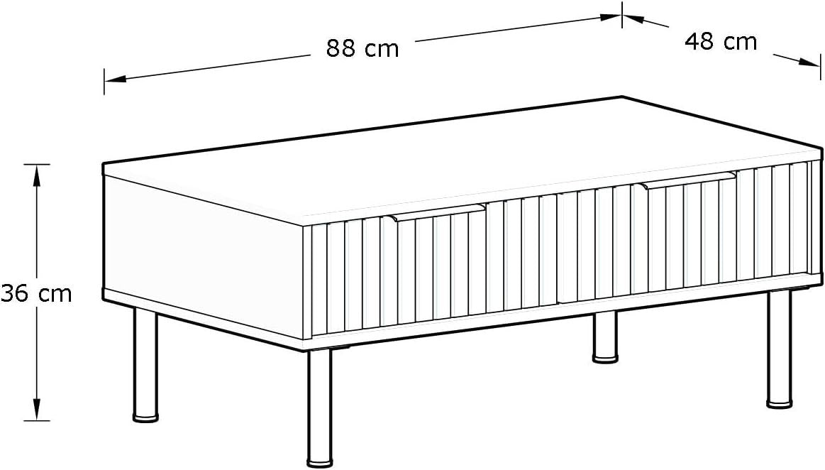 Oak Wood Coffee Table with Storage, Classic Rectangular Design 88cm