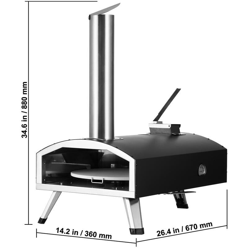 Outdoor Pizza Oven 12" Tri-Fuel BBQ, 210° Stone, Portable Grill