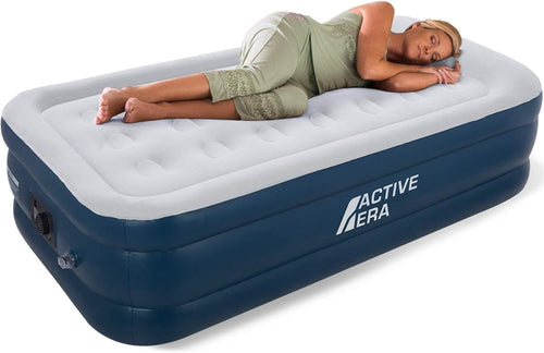 Single Inflatable Air Bed Built-In Electric Pump Flocked Camping Guest