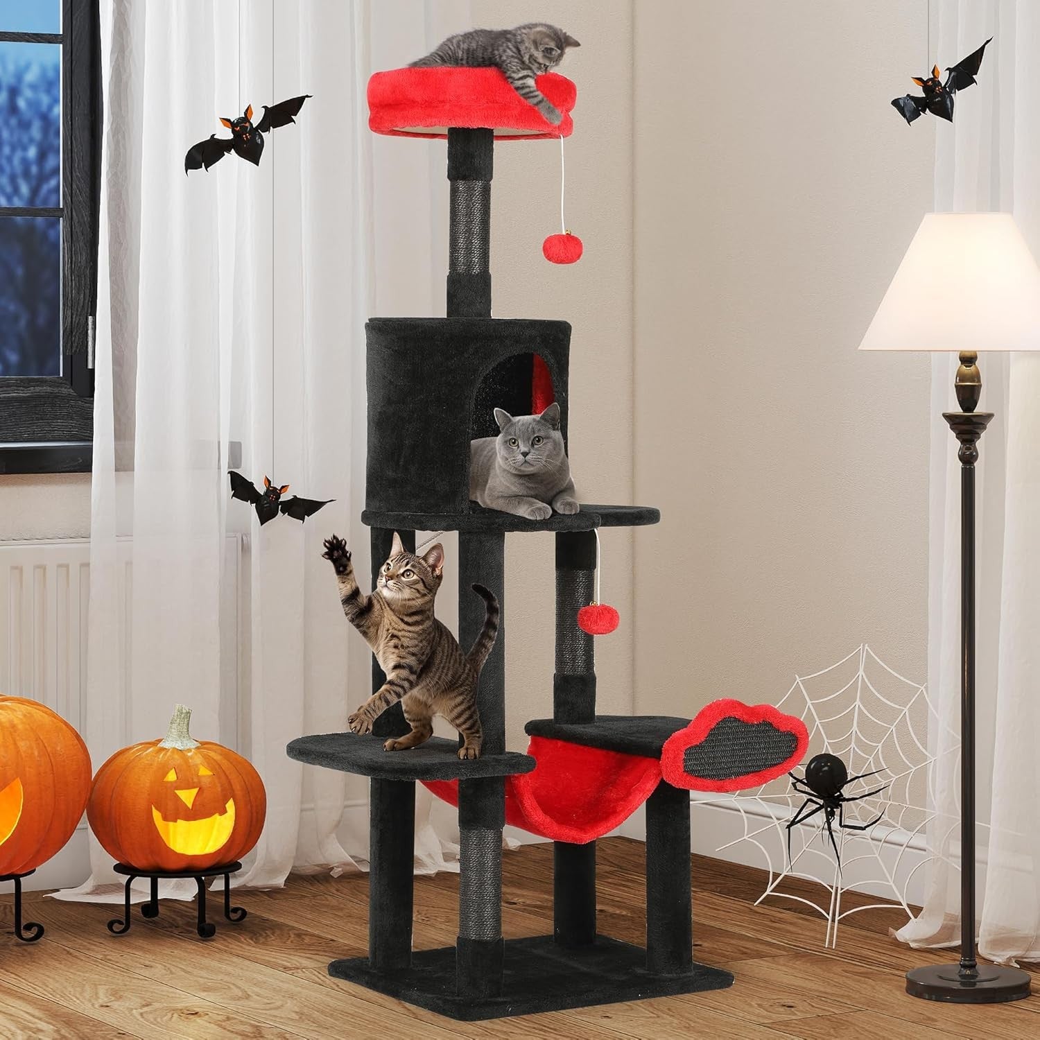 Cat Tree Tower 142cm Scratching Post Condo Hammock Apartment Friendly
