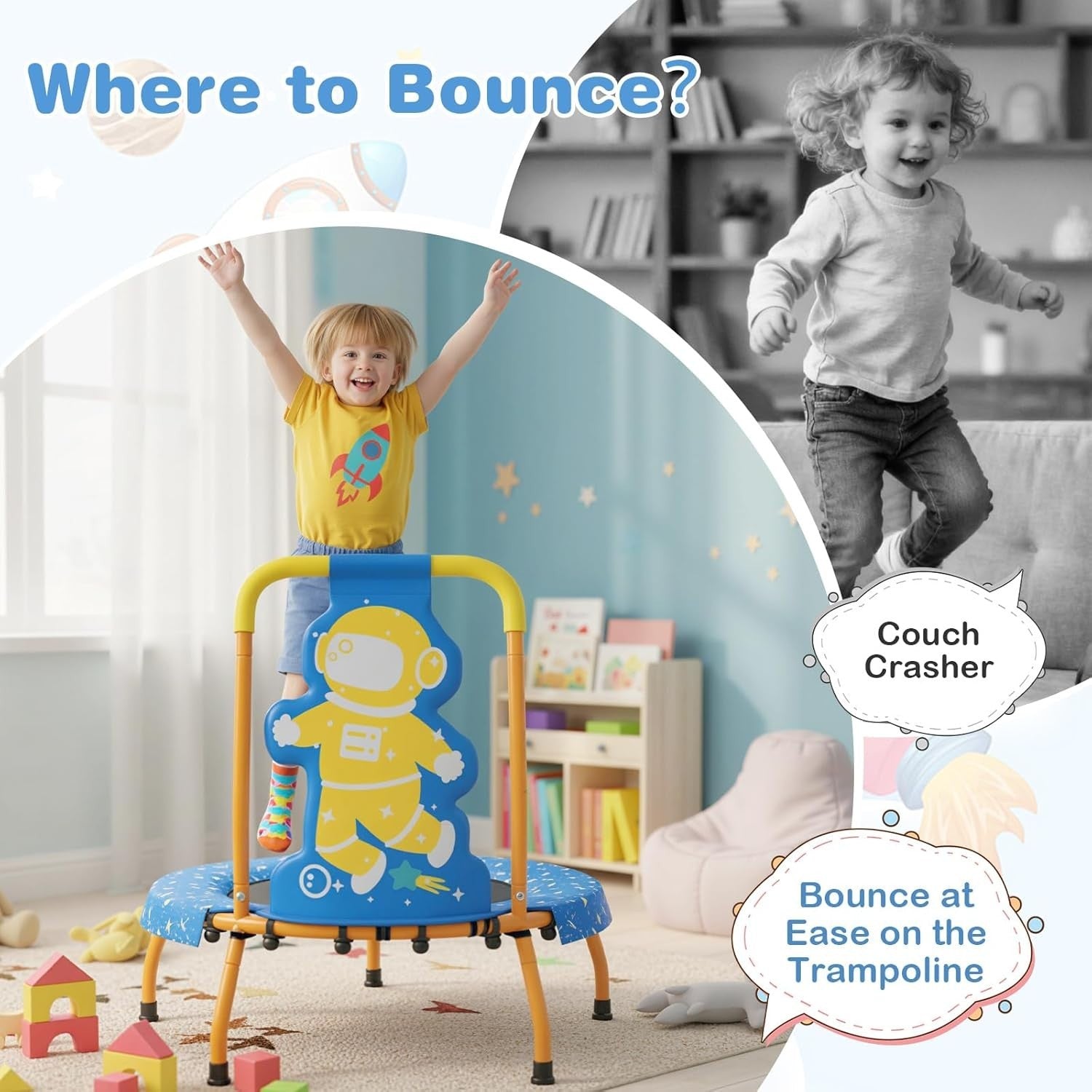 Toddler Mini Trampoline with Handle Safe Kids Rebounder 80KG